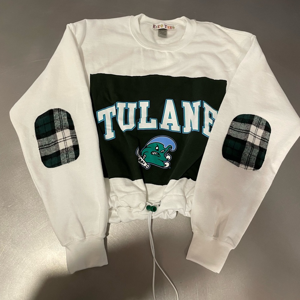 Tulane Patch Cropped Drawstring Sweatshirt - image 1